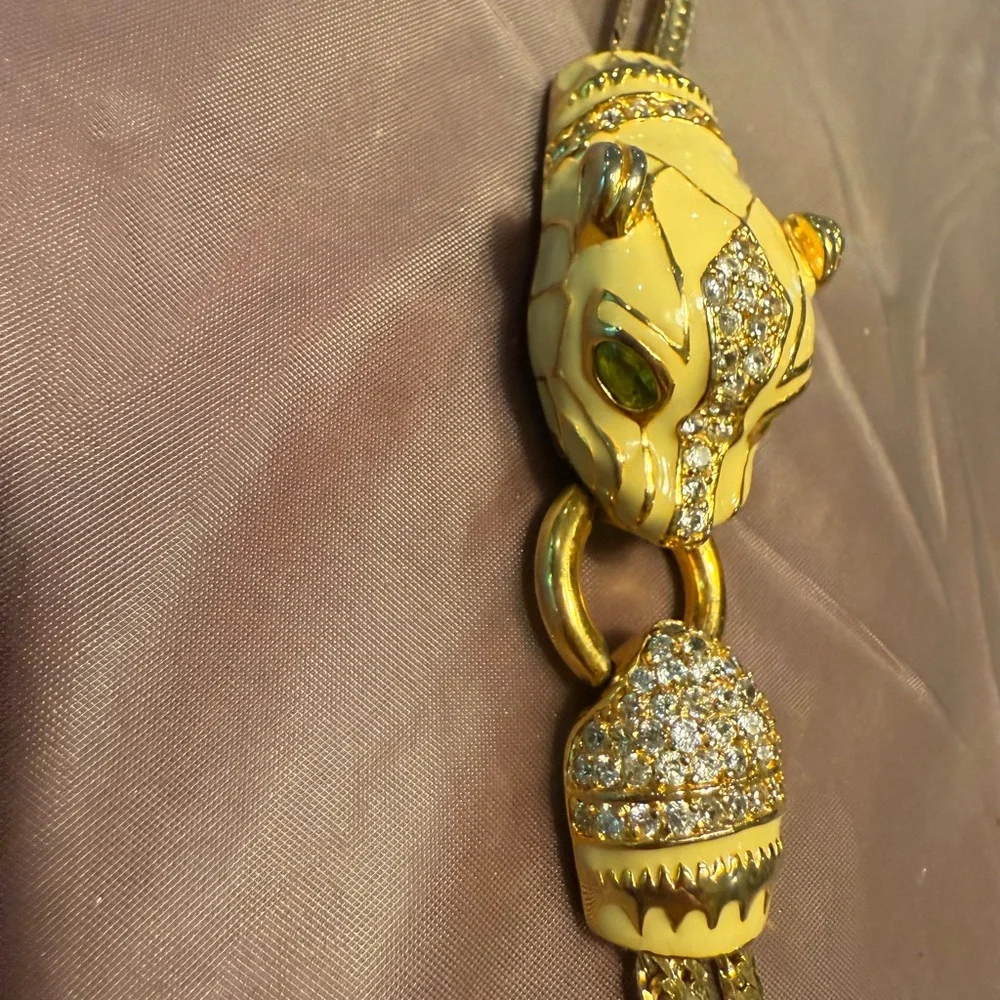 Vintage nOir Jewelry Gold/ Enamel Panther Layered Long Necklace